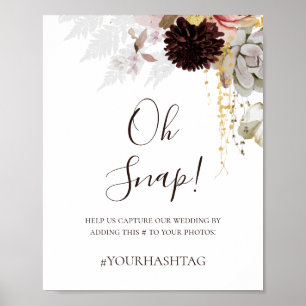 Moderne Blush Bloral   Oh Snap Wedding Hashtag Poster