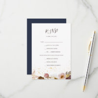 Moderne Blush Bloral | RSVP Card für Navy Menü