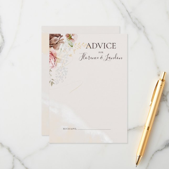 Moderne Blush Bloral | Wasserfarbenhochzeit Hinweiskarte (Vorderseite/Rückseite Beispiel)