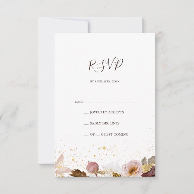 Moderne Blush Bloral | Watercolor RSVP Card Karte (Vorderseite)