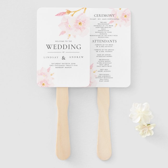 Moderne Blush Blume Hochzeitsprogramm Handfan Fächer (Vorne und Hinten)