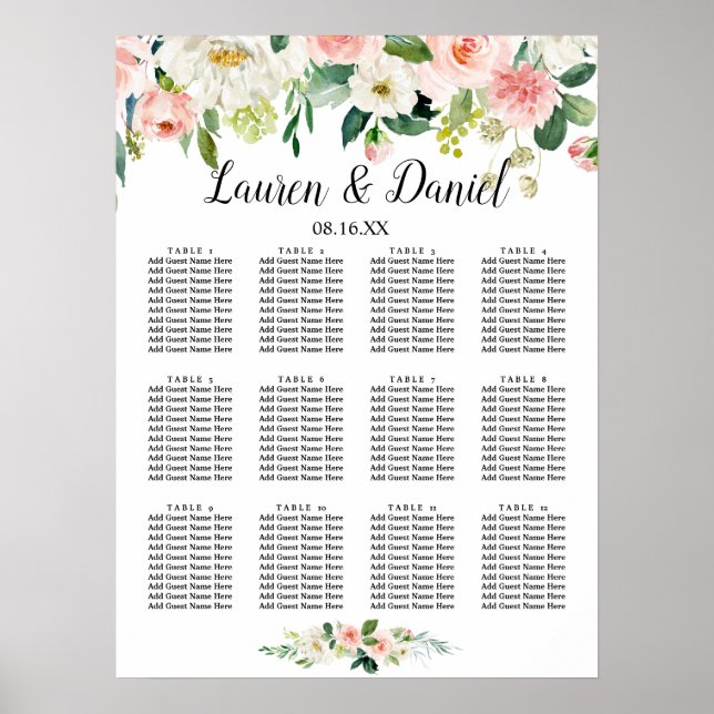 Moderne Blush-Blume Hochzeitstabelle Poster (Vorne)