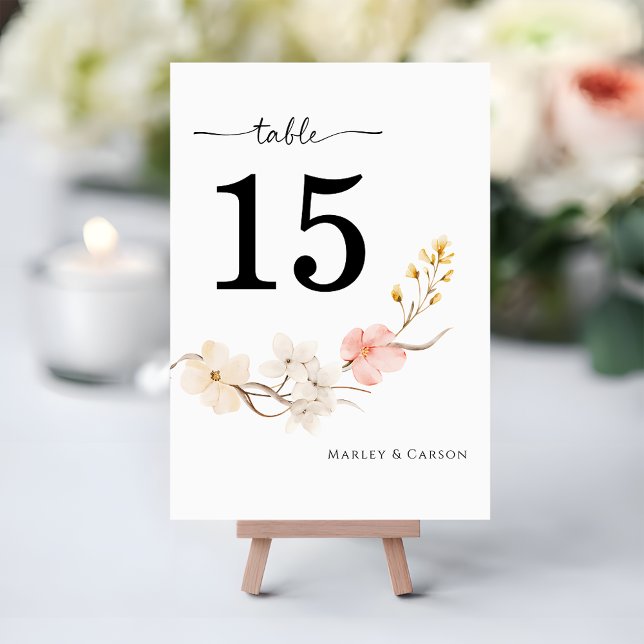 Moderne Blush-Blumen Elegante Frühlingshochzeit Tischnummer (Von Creator hochgeladen)