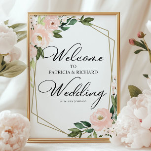 Moderne Blush-Blumen-Geometrie-Hochzeits-Willkomme Poster