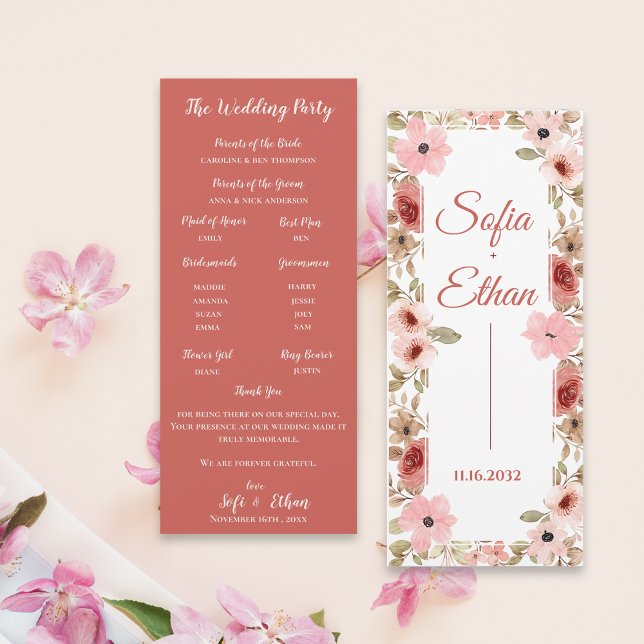 Moderne Blush-Blumen-Hochzeitszeremonie-Programm Einladung (Modern Blush Floral Wedding Ceremony Program)