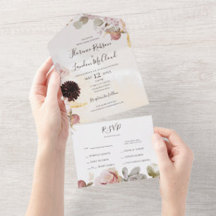 Moderne Blush-Blumen Wasserfarben-Siegel und -Ve All In One Einladung