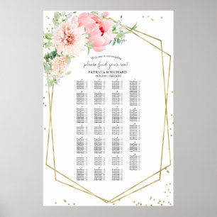 Moderne Blush-Blumenalphabet-Sitzordnung Poster