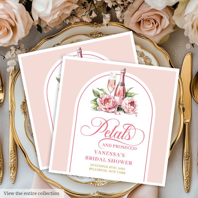 Moderne Blush Blütenblätter und Prosecco Party Ser Serviette (Modern Blush Petals and Prosecco Party Napkins)