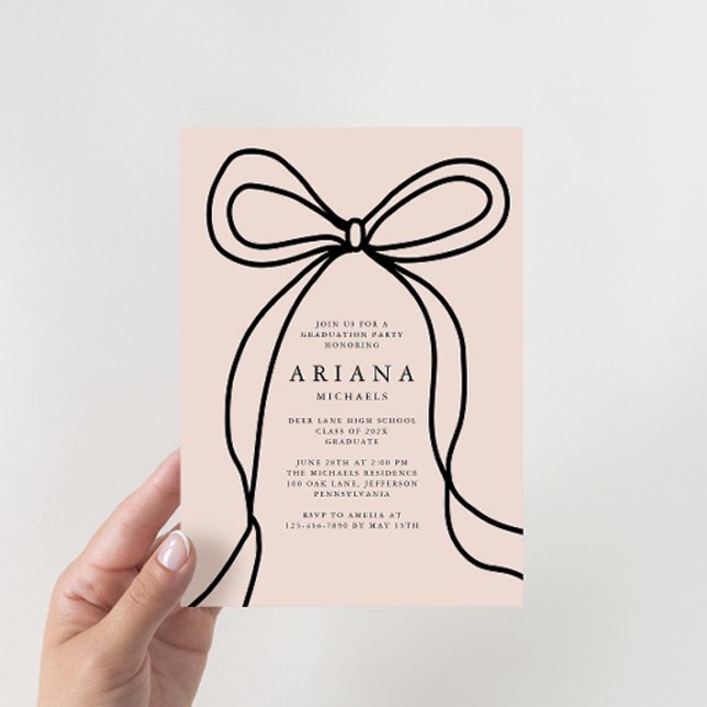 Moderne Blush Bow Graduation Party Einladung (Von Creator hochgeladen)