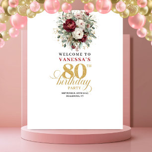Moderne Blush Burgunder 80. Geburtstagsbanner Wandteppich