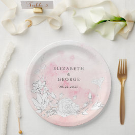 Moderne Blush Floral Monogram Wedding Pappteller