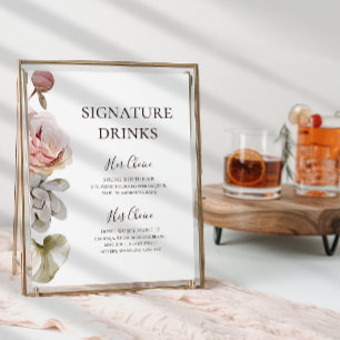 Moderne Blush Floral   Signature Drinks Beschilder Poster