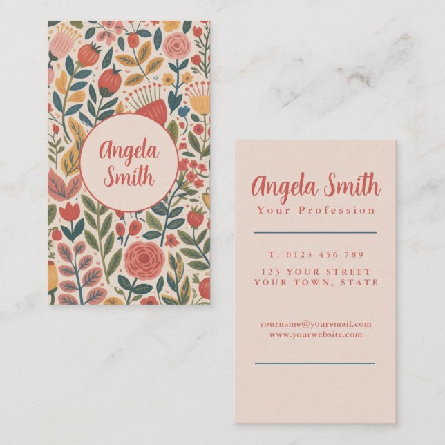 Moderne Blush Floral Visitenkarte (Vorne/Hinten)