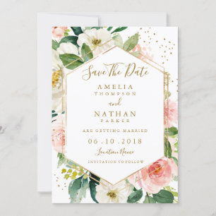 Moderne Blush-Gold-Blumen-Aquarell-Einladung zur H Save The Date