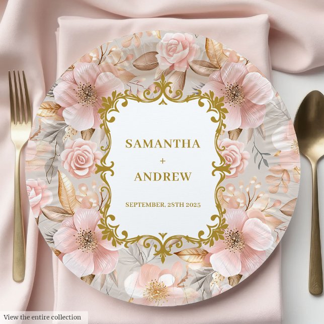 Moderne Blush Gold Hochzeitspapier-Teller Pappteller (Modern Blush Gold Wedding Paper Plates)
