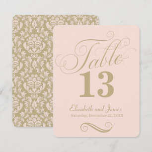 Moderne Blush-Gold-Script-Hochzeitsskripte-Tischnu Einladung