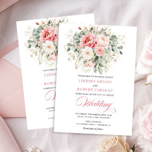Moderne Blush-Grün-Gold-Hochzeits-Einladung Einladung