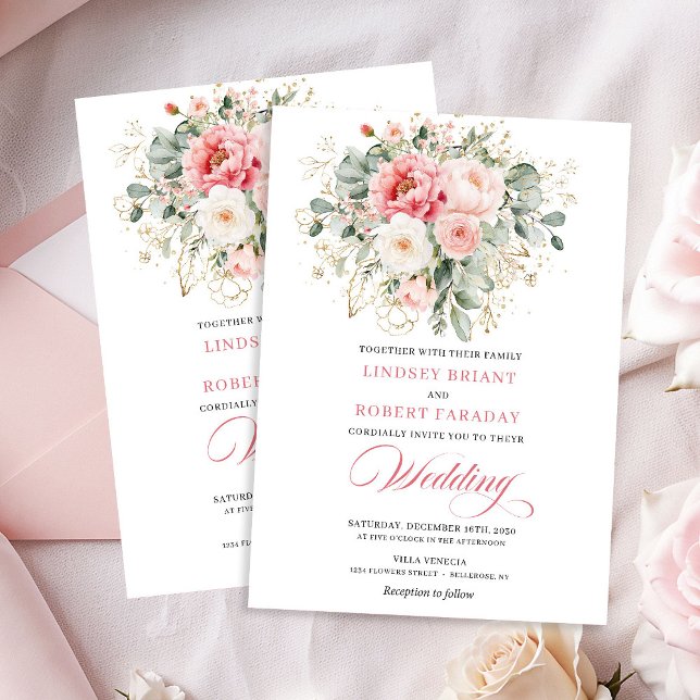 Moderne Blush-Grün-Gold-Hochzeits-Einladung Einladung (Modern Blush Greenery Gold Wedding Invite)