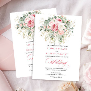 Moderne Blush-Grün-Goldene Hochzeits-Einladung Einladung