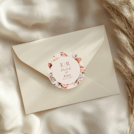 Moderne Blush Mocha Mousse Monogram Floral Wedding Runder Aufkleber