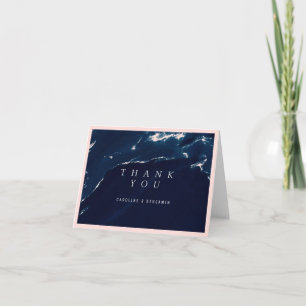 Moderne Blush-Navy-Marmor-Nautik-Dankeschön Dankeskarte