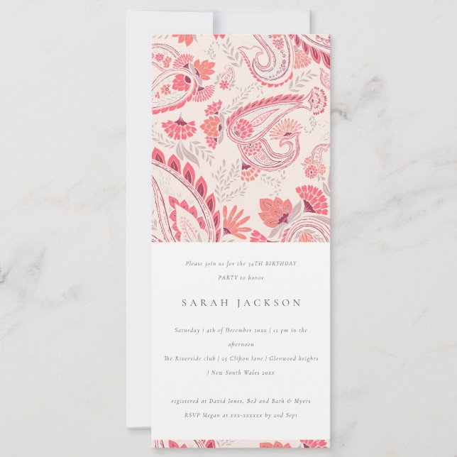 Moderne Blush Paisley Typografie jedes Alter Gebur Einladung (Vorderseite)