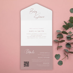 Moderne Blush Pastellrosa Minimalistische Handschr All In One Einladung