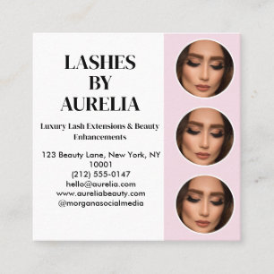 Moderne Blush Pink Black Schrift 3 Foto Wimpern Quadratische Visitenkarte