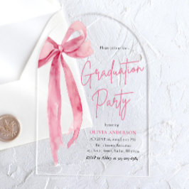 Moderne Blush Pink Bow Graduierungsparty angefange Acryleinladungen
