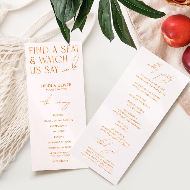 Moderne Blush Pink & Bright Orange Hochzeitsprogra (Von Creator hochgeladen)