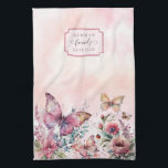 Moderne Blush Pink Butterfly Wilde Blume Geschirrtuch<br><div class="desc">Elegant Moderne rosa Flora Aquarell Schmetterling Familie Name Küchentücher</div>