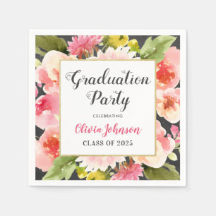 Moderne Blush Pink Floral Border Graduation Party Serviette