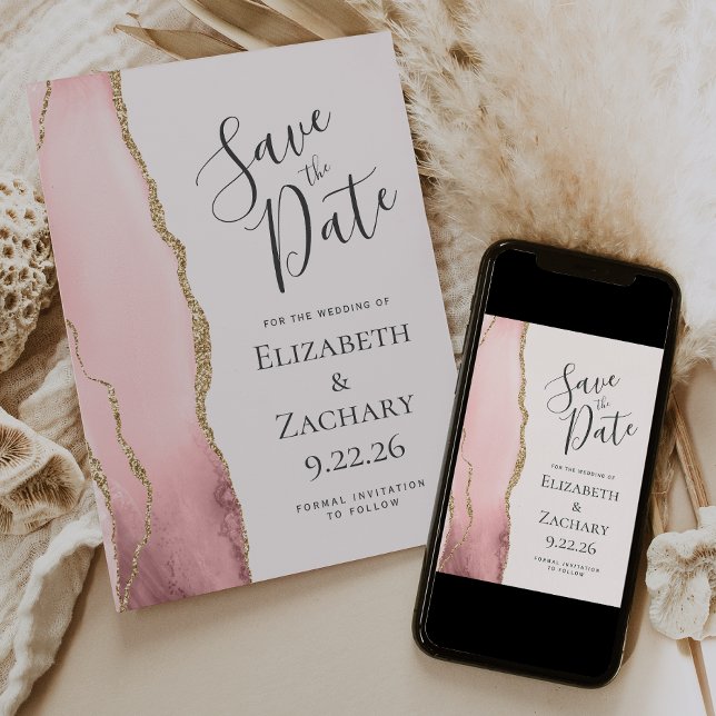 Moderne Blush Pink Gold Agate Hochzeit retten das  Save The Date (Von Creator hochgeladen)