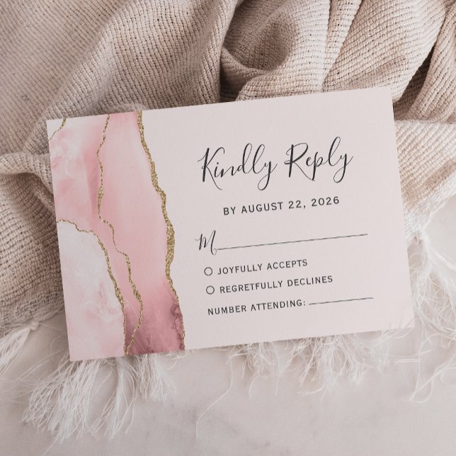 Moderne Blush Pink Gold Agate Hochzeit RSVP Karte (Von Creator hochgeladen)