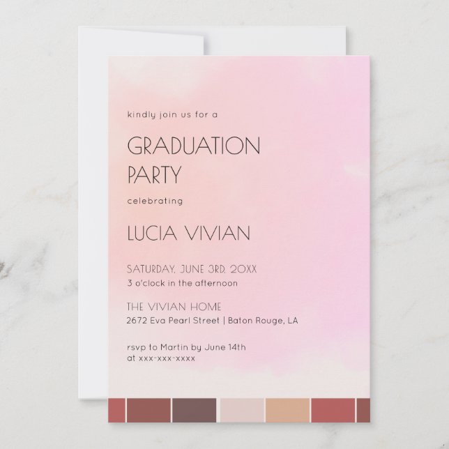 Moderne Blush Pink Graduation Party Einladung (Vorderseite)