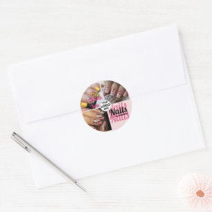 Moderne Blush Pink Logo Foto Nagelstudio Danke Runder Aufkleber
