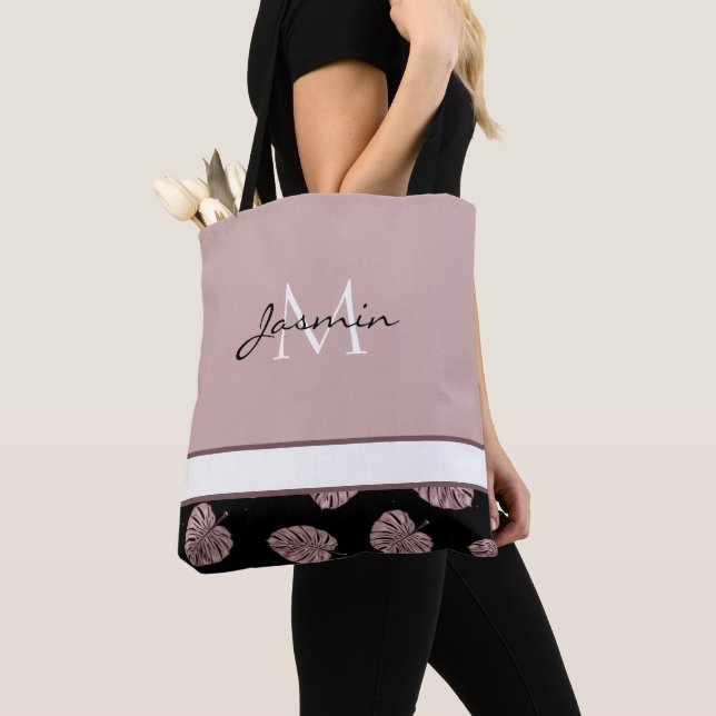 Moderne Blush-Pink-Monogramm-Tropenblatt (Von Nahem)
