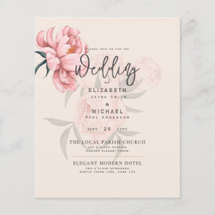Moderne Blush Pink Peonies Bloral Wedite Einladung Flyer