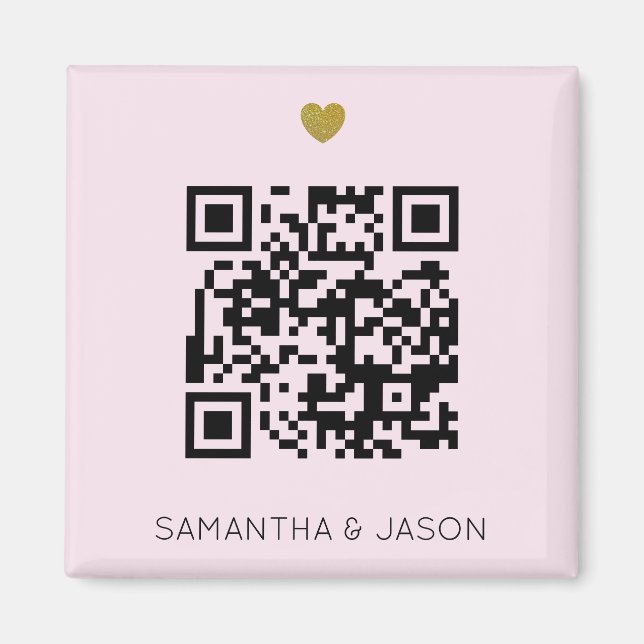 Moderne Blush Pink QR Code Hochzeit Einladung Magnet (Vorne)