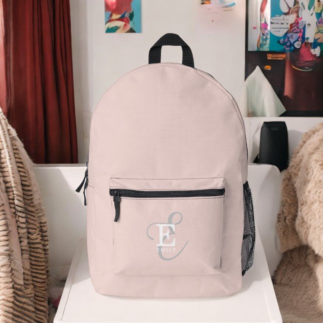 Moderne Blush Pink Stilvolle Monogram Typografie Bedruckter Rucksack (Personalize with your name and monogram initial.)