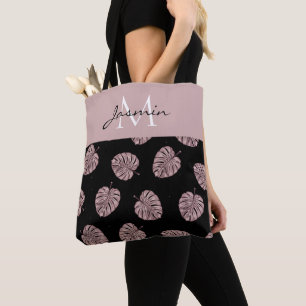Moderne Blush-Pink-Tropenblatt-Monogramm