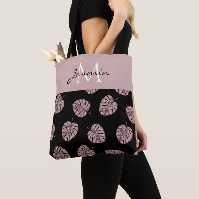Moderne Blush-Pink-Tropenblatt-Monogramm (Von Nahem)