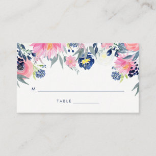 Moderne Blush Pink und Navy Floral Wedding Escort Platzkarte