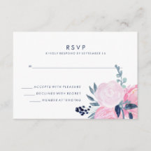 Moderne Blush Pink und Navy Floral Wedding RSVP