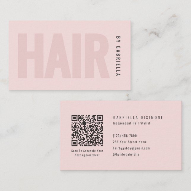 Moderne Blush-Rosa-Friseur-QR-Code Visitenkarte (Vorne/Hinten)