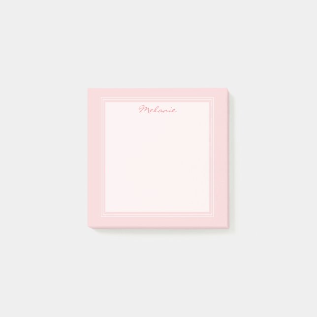 Moderne Blush-Rosa-Weiß-Rand-Script-Schrift Post-it Klebezettel (Vorderseite)