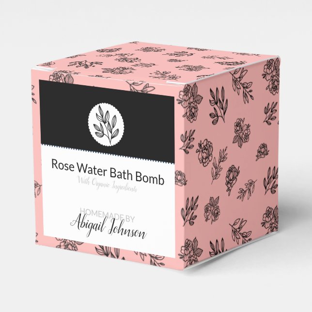Moderne Blush Rose & Blätter Line Art Bath Bomb Bo Geschenkschachtel (Vorderseite)