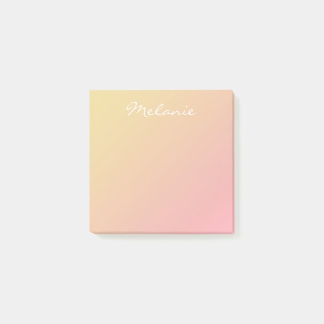 Moderne Blush Rose Coral Gold Ombre Script Post-it Klebezettel (Vorderseite)