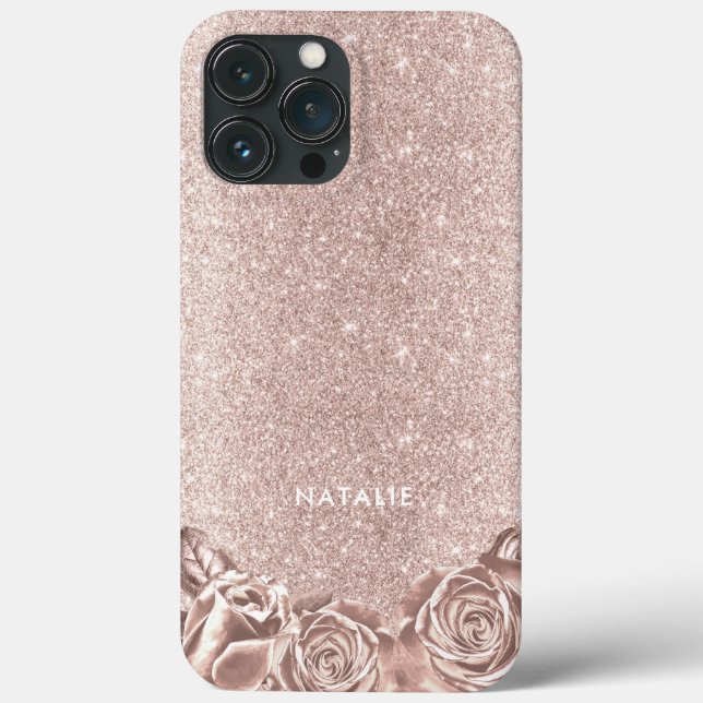 Moderne Blush Rose Gold Glitzer Luxus Floral Case-Mate iPhone Hülle (Rückseite)
