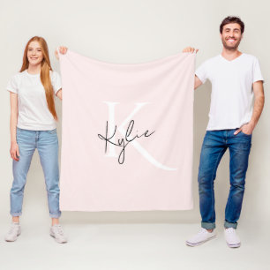 Moderne Blush-Rose Personalisiert Monogramm Name - Fleecedecke